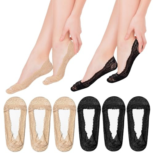 DIPZO Calze Donna No-Show 6 Paia - Anti-Scaduta Invisibili a Bassa Profilatura per Mocassini/Ballerine/Sneaker/Tacchi (3 Nero + 3 Naturale)