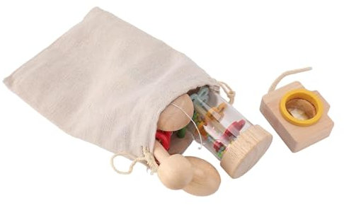 Rassel-Set für Kinder von 3–8 Jahren | Montessori-inspirierter Regenstab, Maracas, Kaleidoskop & mehr | Natürliches Holzspielzeug für Kleinkinder mit abgerundeten Kanten und ungiftiger Farbe