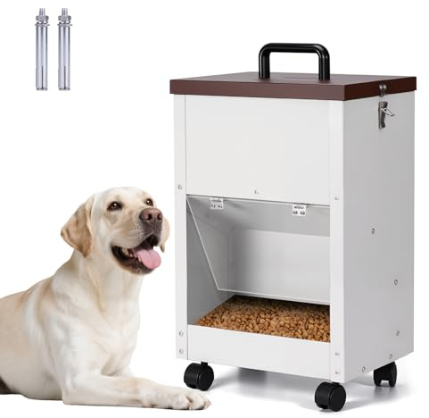 MOGOULUA 30lb Automatischer Hundefütterer mit Rad Edelstahl Große Rasse Hundefutter Dispener Hängender Futterspender für Haustiere Hunde Futterspender Container