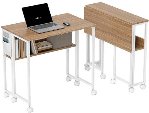 HOMCOM Escritorio Plegable con Ruedas y Estante Casa 80x50x75 cm Natural