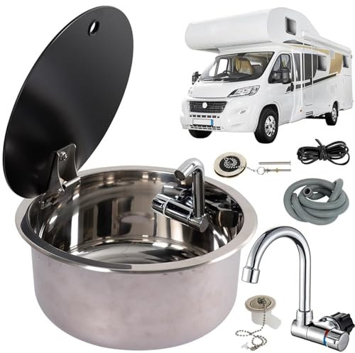 Faltbarer Wasserhahn, Wohnmobil-Spüle mit Abdeckung aus gehärtetem Glas, ideal für Wohnwagen und Wohnmobile