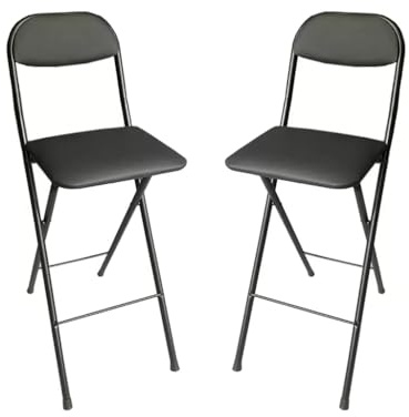 Sgabelli da bar pieghevoli con schienale, seduta imbottita altezza bancone, sedie portatili per cucina, sala da pranzo o patio, nero, 65 cm