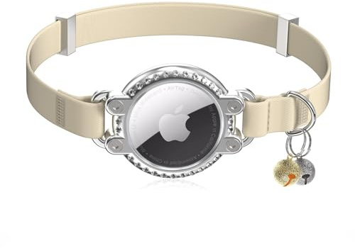 NozlaID AirTag Katzenhalsband, sicheres, elastisches Kätzchenhalsband mit Apple Air-Tag-Halter, funkelndes Strass-Design, leichtes und bequemes Katzen-Tracker-GPS-Halsband für kleine, große Katzen