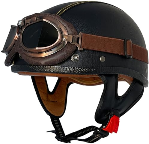 Retrò Mezzo Conchiglia Casco,Casco Da Moto Aperto Caschi A Scodella DOT/ECE Omologato Con Visiera Antigraffiocasco Da Moto Scooter Per Donna Uomo 7,L