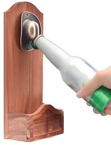 Ouvre-Bouteille Mural | Décapsuleur à Bière en Bois | Ouvre-Bouteilles Style Rétro avec Collecteur - Accessoires de Bar Originaux Cadeau pour Anniversaire et