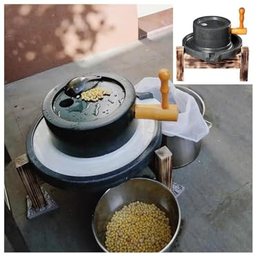 Mulino a pietra per cereali, latte di soia, macinazione manuale a pietra, macina cereali manuale per peperoni/spezie/fagioli mungo, macina tofu naturale a mano in pietra blu (25 cm x 40 cm (9 7/8 x