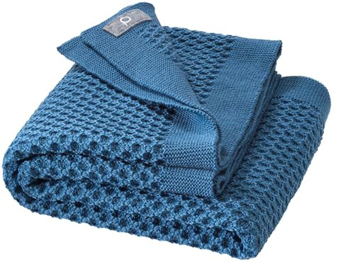 WABEN-STRICKDECKE Baby & Kinder - 100% Bio-Merino - kuschelig weich & warm - 80 x 100 cm - nachhaltig & fair - im schönen Wabenstrickmuster, Made in Germany | Taubenblau