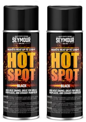 16-1203 Seymour Hot Spot Hi-Heat Resistant Spray Paint, Black, 12 oz – 2-Pack | Heat-Resistant Coating for Grills, Fireplaces, Stoves & Engines