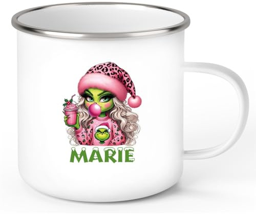 Tasse Wunschname Weihnachten Lady-Grinch 5 Emaille Kinderbecher