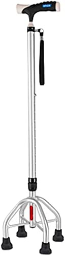 VGVSBG Andador con Ruedas Plegable, bastón portátil con muleta para Ancianos, telescópico, Estable, Antideslizante, Ligero, Altura Ajustable con 4 pies y luz LED Plateada