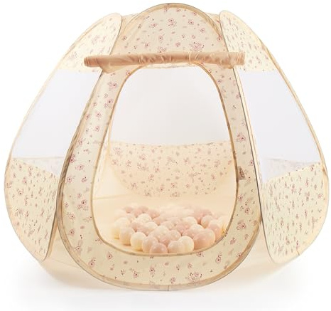 Bieco Tenda da gioco per bambini con 50 palline, motivo: fiori vintage pop up con 50 palline, tenda da gioco per bambini, tenda da gioco per ragazze