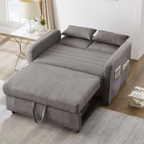 VIEKOS [Sofabett mit Schlaffunktion] Zweisitzer-Klappsofa, ausziehbares Design, schlicht und modern, zeitgemäßer Stil, dreistufig verstellbare Rückenlehne, atmungsaktiver Baumwoll-Leinen-Stoff