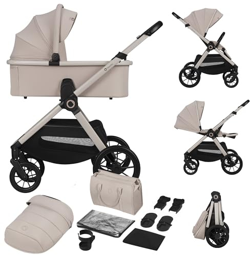 LIONELO Layla Kombivagn 2-i-1 med Liggdel & Sittdel, Från Nyfödd till 4 År | All-Terrain Gummihjul med Dämpning, 3D Ventilation & UPF50+ Sufflett, Hopfällbar, Tillbehörspaket (max 22 kg)