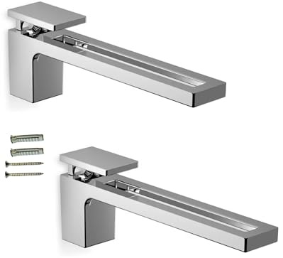 Gedotec Lot de 2 supports de table chromés polis pour étagères en verre de 8 à 35 mm - Supports de serrage en métal - 15 kg - Support d'étagère pour verre et panneaux de bois - Support mural pour