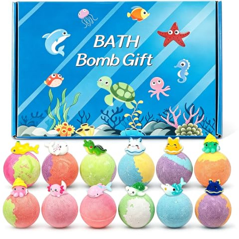 Badbomber för barn 12 stycken badbomber för barn, present till barn | Bath Bomb presentset för barn med överraskning för barn, perfekt födelsedag, barnens dag för pojkar och män