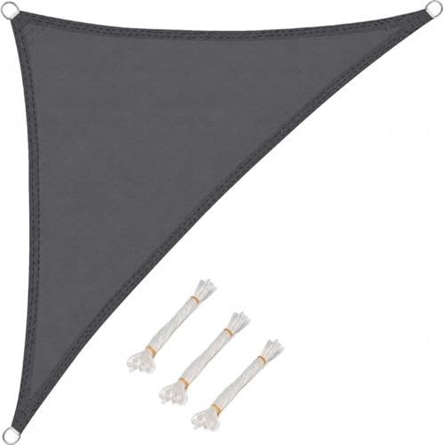 WOLTU Solsegel, trekantigt 5 x 5 x 7 m, grått, vattenavvisande solskydd i polyester, vindskydd med UV-skydd, för trädgård, terrass, camping
