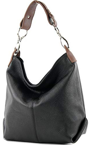 modamoda de T168 - Borsa a tracolla in pelle, nero/marrone, Medium