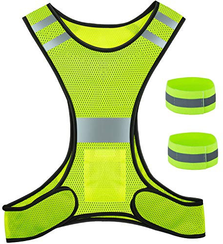 ZWOOS Gilet et Bracelet Réfléchissants, Gilet de Sécurité Réfléchissant Réglable Haute Visibilité pour la Course, Le Cyclisme et Le Jogging