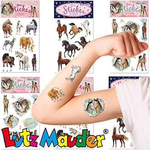Carpeta 42x Glitzer-Sticker * SÜSSE Pferde * als Mitgebsel zum Kindergeburtstag und Horses-Party | Aufkleber Basteln Sammeln Kinder Geburtstag Geschenk Pony Fohlen