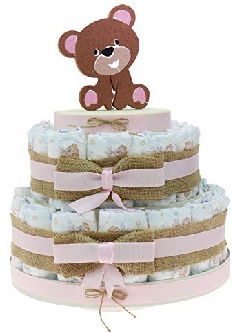 Viale Magico Idea Regalo Economico Neonato, Torta Pannolini Nascita o Baby Shower Orsetto Bimbo (Torta da 30 Pannolini)