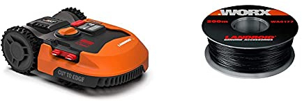 Worxtagliaerba Robot Da Giardino Landroid Wr153E, Rasaerba Elettrico A Batteria 20 V, Tosaerba 3 Lame Mobili & Wa0177 Filo Perimetrale, Lunghezza 200 Mt. Per Robot Rasaerba Landroid,Colore Nero
