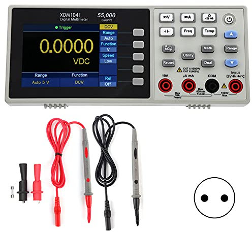 LiebeWH XDM1041 Digital Multimeter, 3,7-Zoll-LCD Mini Desktop Multimeter True RMS Temperaturprüfgerät AC/DC-Strom, AC/DC-Spannung Widerstand Kapazität mit 2 Testleitungen+ 2 Clip (EU Stecker)