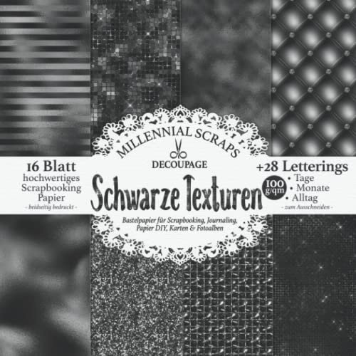 DECOUPAGE Schwarze Texturen Bastelpapier für Scrapbooking, Journaling, Papier DIY, Karten & Collagen: Gothic oder Beerdigung Bastel Deko Zum Ausschneiden I Mit Letterings