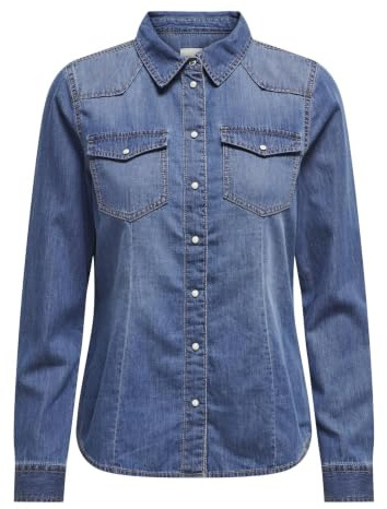 Only Camisa Vaquera para Mujer ONLALEXA Camisa Vaquera, Medio De Mezclilla Azul, S