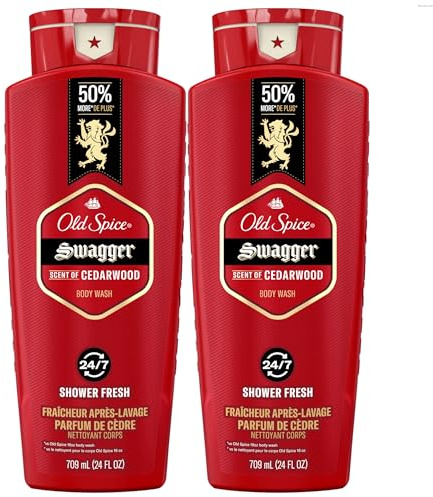 Old Spice Refreshing Body Wash for Men, 3X Defense, 24/7 Shower Fresh with Long Lasting Scent, Red Collection, Swagger with Cedarwood Scent, 24 oz (Pack of 2)