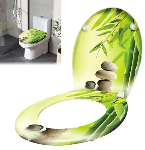 XMTECH WC Sitz Toilettendeckel Absenkautomatik mit Absenkautomatik/Softclose, Universal Größe Toilettensitz aus Hartplastik Klodeckel aus Duroplast - Bambussteinkunst