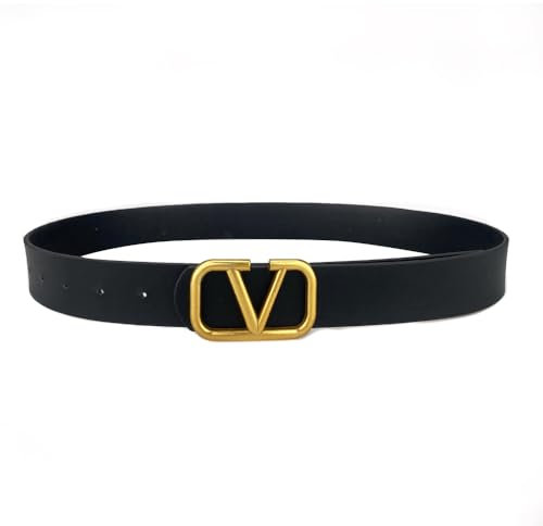 HSAJS Damen Ledergürtel Klassisch Dekorativen Verstellbarer Hüftgürtel Retro Ledergürtel mit Legierung Schnalle PU Leder Gürtel für Jeans Hosen Kleid Mode Zubehör (Schwarz)