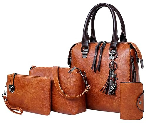 Channel Taschen Damen Klein Tragetaschen-Set für Damen, modische Handtaschen, Geldbörse, Tragetasche, Schultertasche, Henkel oben, Satchel-Geldbeutel-Set, 4-teilig Taschen Damen Schultertasche