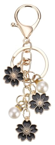 PATIKIL Porte-clés Charmant en Forme de Fleur, Porte-clés en Émail de Cerisier avec Pendentif Mignon et Mousqueton pour Femmes Filles Accessoires de Sac à Main Sac à Dos, Noir