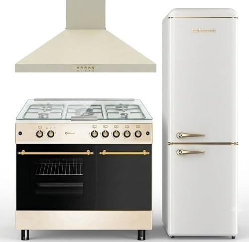 SOLTHERMIC PACK 3 EN 1 CREMA RUSTICO ACABADOS DORADOS F9LT50G2-C 90 CM PORTABOM BONA + CAMPANA DECORATIVA + COMBI 2P FCR188C de 1,88 de alto y 55 de ancho gran capacidad 270L bajo consumo CLASE C