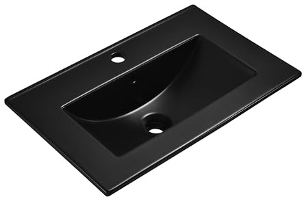 Omeble Waschbecken rechteckig Keramik - 61 x 39,5 x 17 cm - Aufsatzwaschbecken schwarz matt für das Badezimmer und Gäste-WC - Waschschale - Aufsatzbecken - Handwaschbecken -Design