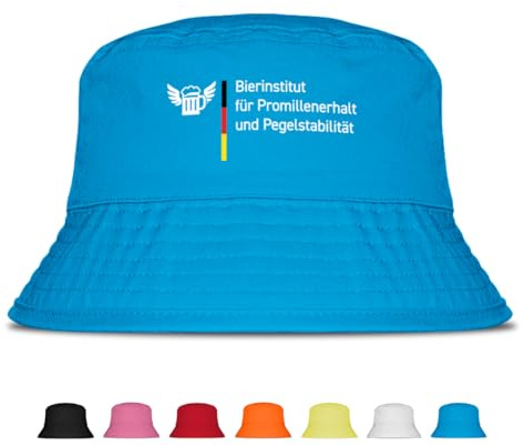 Prozente Momente Bierinstitut - Fischerhut - Lustiger Fischerhut – Der perfekte Sonnenhut für Herren & Damen – Ideal als Malle-Outfit, Party-Accessoire & Festival-Eimerhut für den Strand|Blau