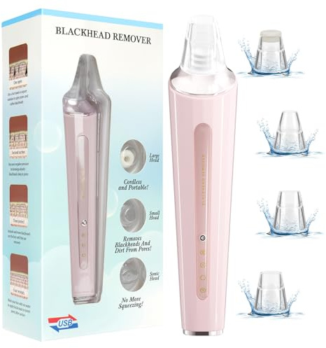 Blackhead Remover Vacuum Pore Extractor, Black Head Remover for Face & Nose, 4 Suction Heads & 3 Adjustable Modes, USB Charging Interface, Blackhead Pore Vacuum Extractor Kit for Women&Men(Pink)