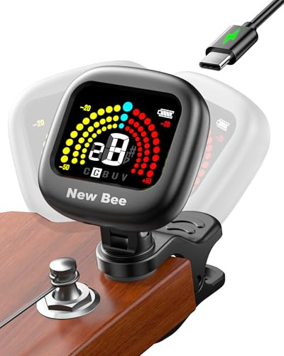New Bee Stimmgerät Gitarre VA Farbdisplay Wiederaufladbar Gitarren Stimmgerät Um 360° Drehbar Schnell & Präzise Guitar Tuner Clip für Gitarre, Bass, Violine, Ukulele, Chromatisch