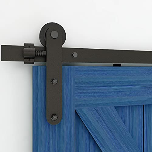 7FT/213cm Binario per Porta Scorrevole in Legno, Ferramenta Porta Scorrevole Kit Accessori,Nero