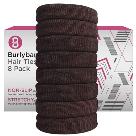 Burlybands Haargummi Damen - Große Haargummis Mädchen für Dickes, Schweres oder Lockiges Haar - Rutschfest und Schädigt das Haar Nicht - Nahtloses Sporthaargummi für Dickes Haar (Braun, 8 Stück)