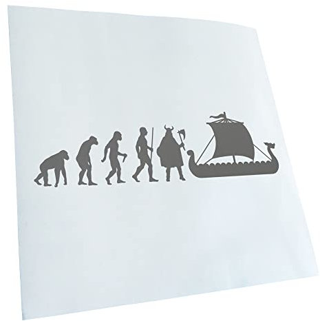 Kiwistar - Autoaufkleber - Wikinger Schiff Evolution - grau - 20x5,5cm - Heckscheibe Auto Aufkleber wetterfest für Kfz LKW Mofa Truck - Sticker außen selbstklebend Tuning Zubehör für Fenster Fahrzeug