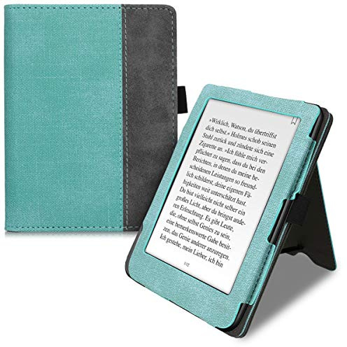 kwmobile Hülle kompatibel mit Tolino Shine 3 Hülle - Flip Case mit Handschlaufe - Kunstleder Cover - Mintgrün Dunkelgrau