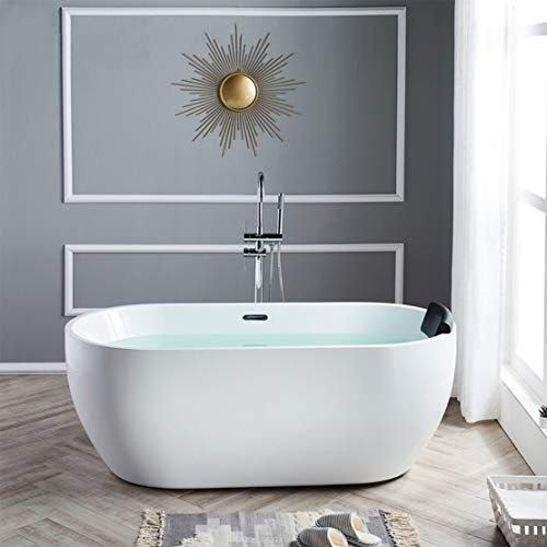 DAIMENG Eigenständige Badewanne Modern Einfach Weiß Acryl Badewanne mit Wasserhahn Duschkopf Schalter Wasserventil,130 * 70 * 58cm