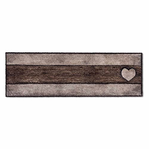 Astra Flauschige Sauberlaufmatte weich - Pure & Soft - Holz Herz Sand-braun 50 x 150cm - Waschbarer Küchenteppich innen - Türmatte strapazierfähig - Teppich