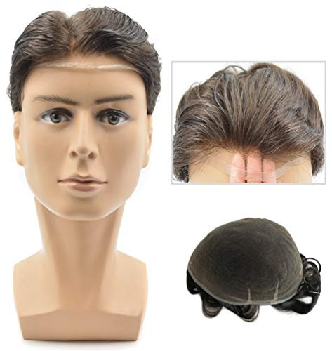 Hairnotion Lace Haarteil Mann Französische Spitze Toupet Echthaar Männer Echthaar perücke dunkelbraun 2# Toupet Herren Braun 8X10 Echthaar Perücke für Männer