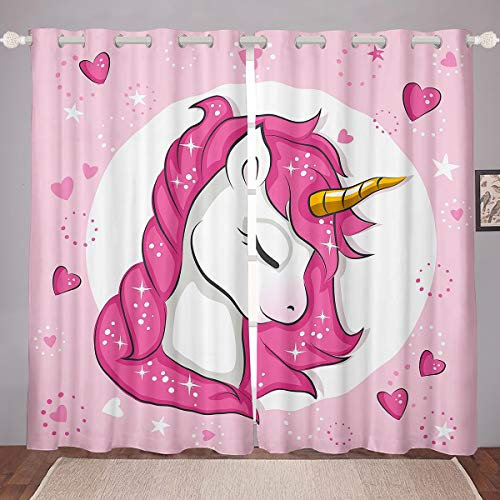 Tende per finestre a tema unicorno, decorazione con animali magici, per bambini, ragazzi e ragazze, a tema fantasia, motivo fata, motivo cartone animato, 116,8 x 137,2 cm (larghezza x lunghezza)