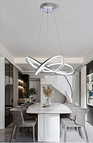 Millelucciole Lampadario sospeso a led intrecciato 60w argento lampada da soffitto design moderno pendente 3 colori di luce in 1 CCT selezionabile 3000K calda- 4000K naturale- 6500k bianco freddo