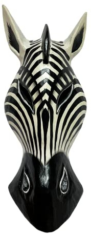 My Family House Zebra Wall Hanging Animal Mask - Hand Carved Albesia Wood Decoration - 30 cm