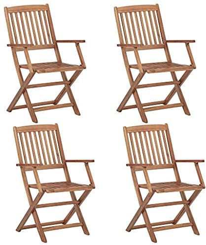 TEWTX7 Klappbare Gartenstühle 4 STK, Lattendesign Strandstuhl, Regiestuhl mit Armlehnen, Gartenmöbel fur Terrasse und Veranda, Campingstuhl, Wetterfest, Massivholz Akazie, 54 x 57 x 91 cm