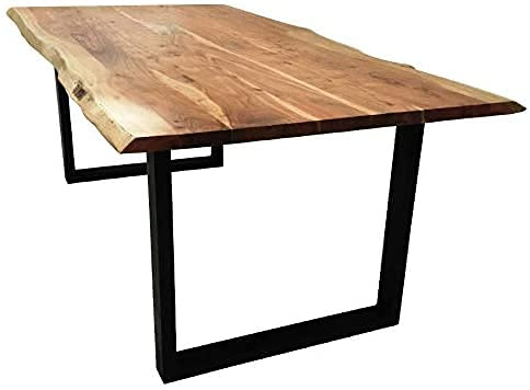 SAM Esstisch Quarto 200x100 cm Akazie Natur/U-Gestell schwarz | massiv, Echte Baumkante, Akazienholz naturfarben, Tischplatte 26 mm, Industrial-Design, Baumkantentisch, Esszimmertisch